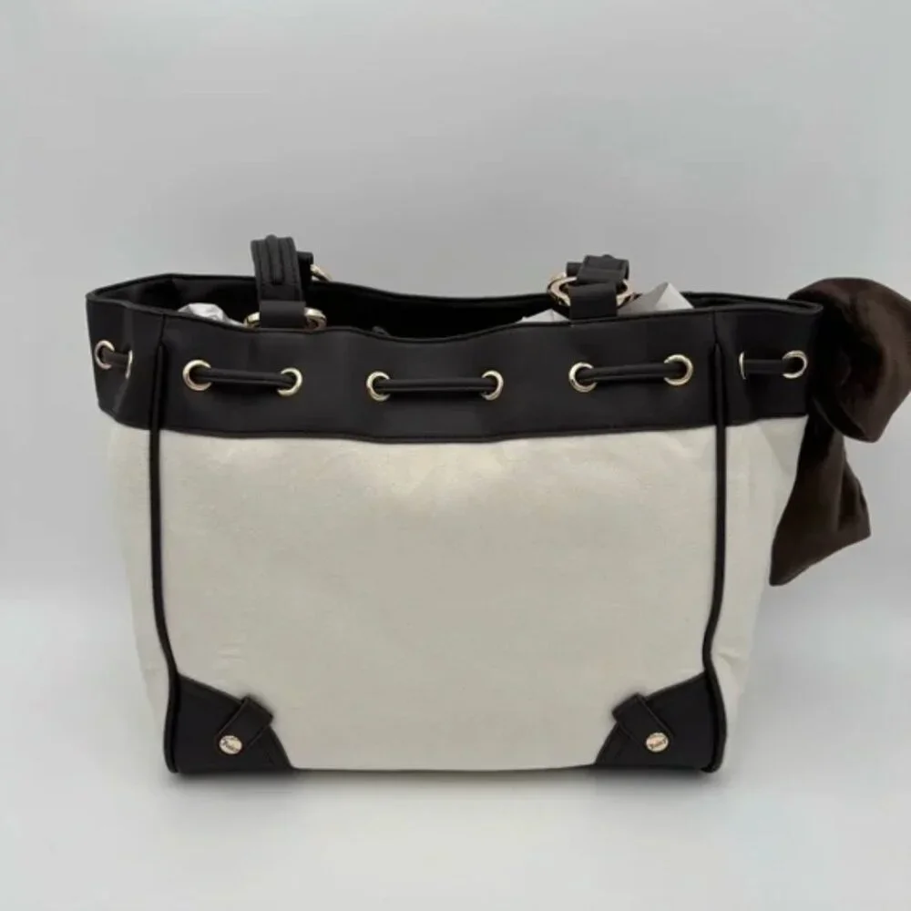 Juicy Couture Classic Scottie Dogs Tote Cream White & Chocolate Brown Bow NWT - Picture 4 of 6